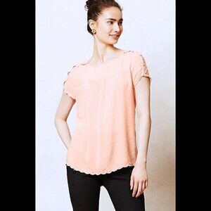 NWOT Anthropologie Maeve Swiss Dot/Clip Dot Scallop Hem Blouse